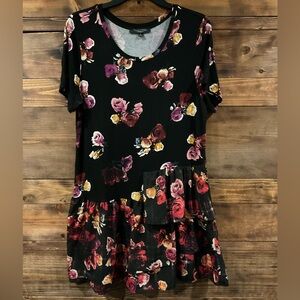 THAKOON for DesignNation Large Black Dress with Floral Print Knit & Chiffon